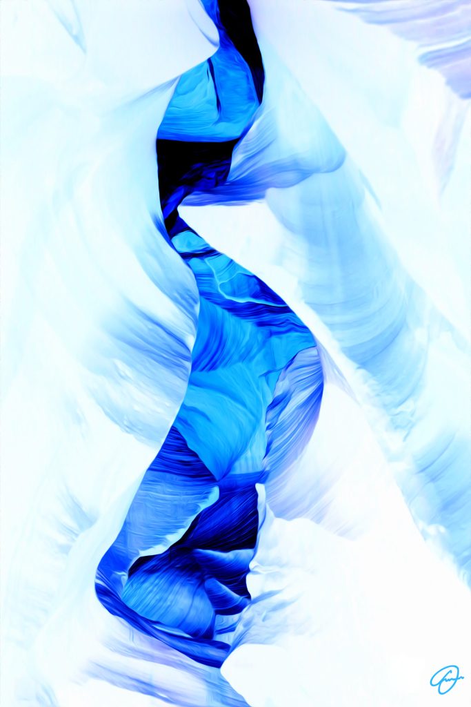 Dance of the Angels artwork by Fabio Dal Boni – abstract shapes of angels in Antelope Canyon with rocks, wind, and sun