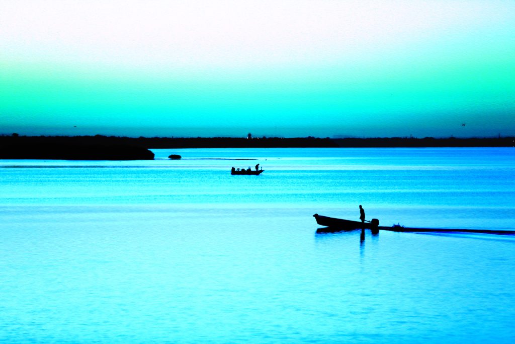 Preparing a Big Day artwork by Fabio Dal Boni – fishing boats at dawn in Sarasota Bay