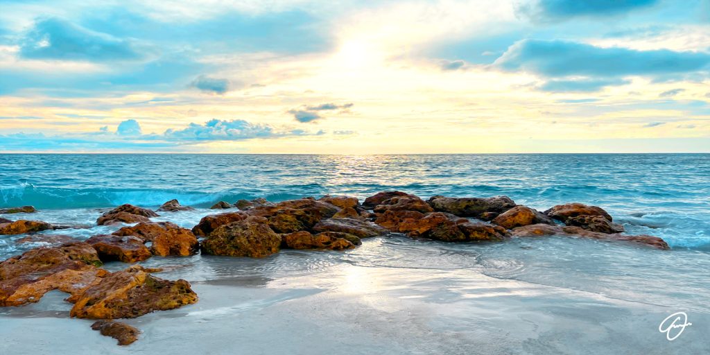You Are My Immense artwork by Fabio Dal Boni – sunset with cliffs and turquoise sea at Longboat Key, Florida