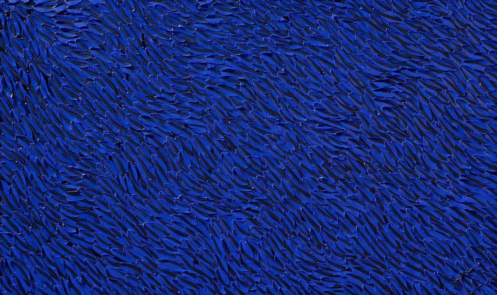 Currents abstract oil painting by Bill Stone in cobalt blue