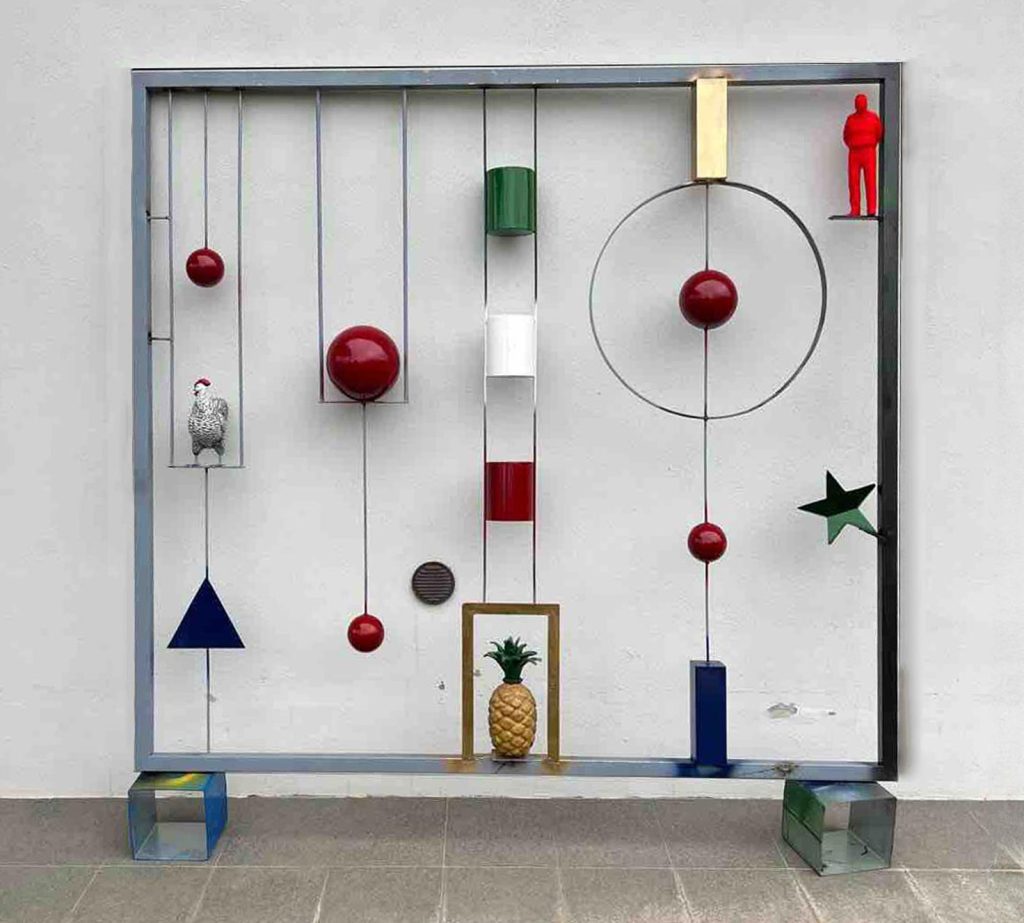 Geometric Viewfinder metal sculpture by Carmelo Messina
