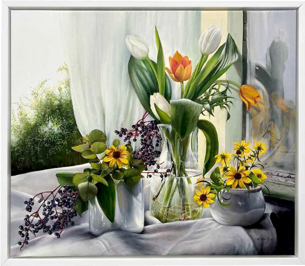 Yellow Flowers and Tulips floral painting by Danka Weitzen